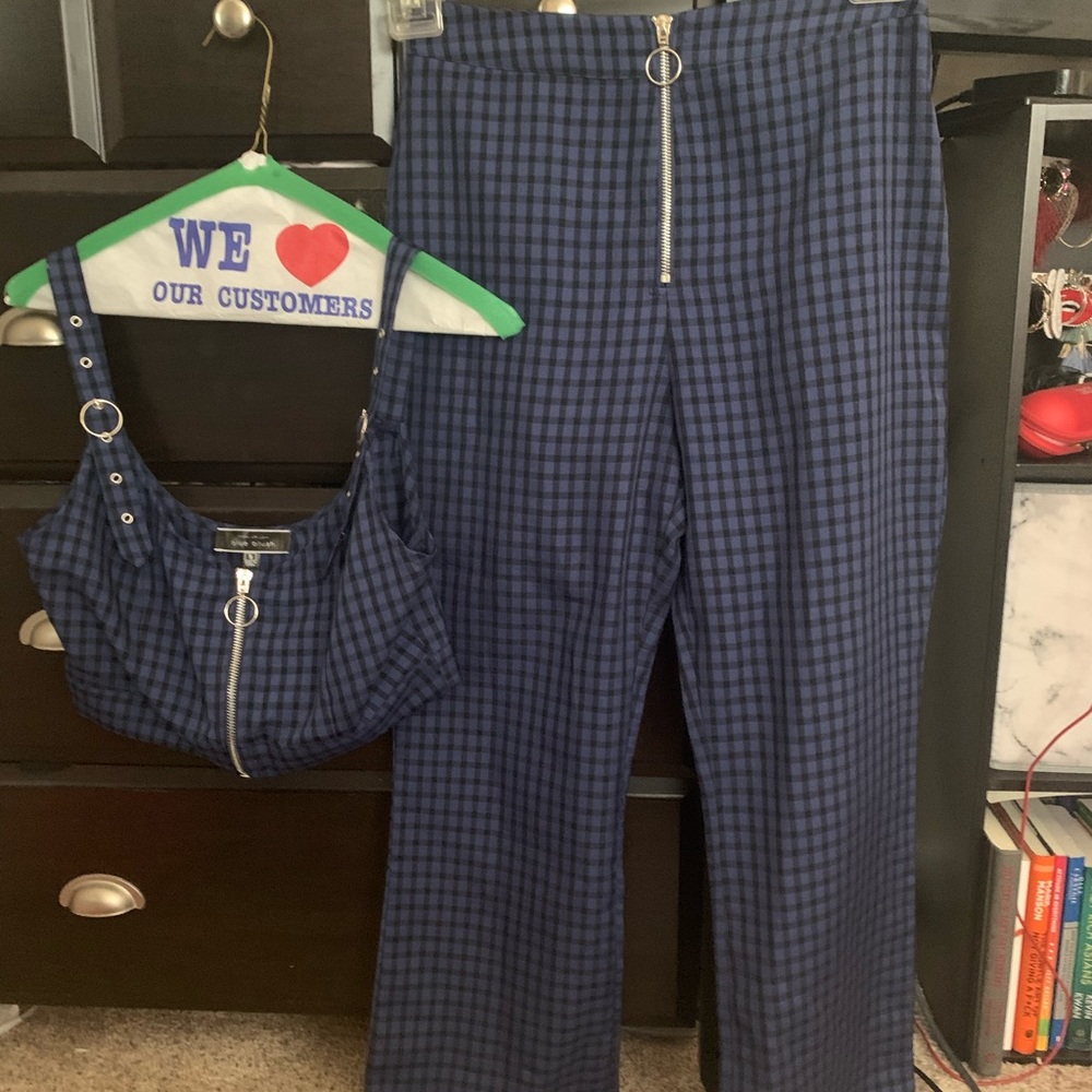Black and Blue Checkered Two Piece